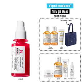 A vibrant red bottle of Kiehl's Hydro-Plumping Serum with a white pump dispenser. The product is centered against a plain white background, highlighting its bold packaging and label.​