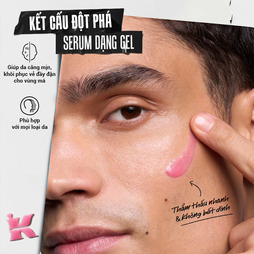 Three-step Kiehl’s skincare routine featuring red Hydro-Plumping Serum (Step 1: Plump), purple Super Multi- Corrective Cream (Step 2: Moisturize), and yellow Vitamin C Serum (Step 3: Correct & Protect). Includes product texture drops.​