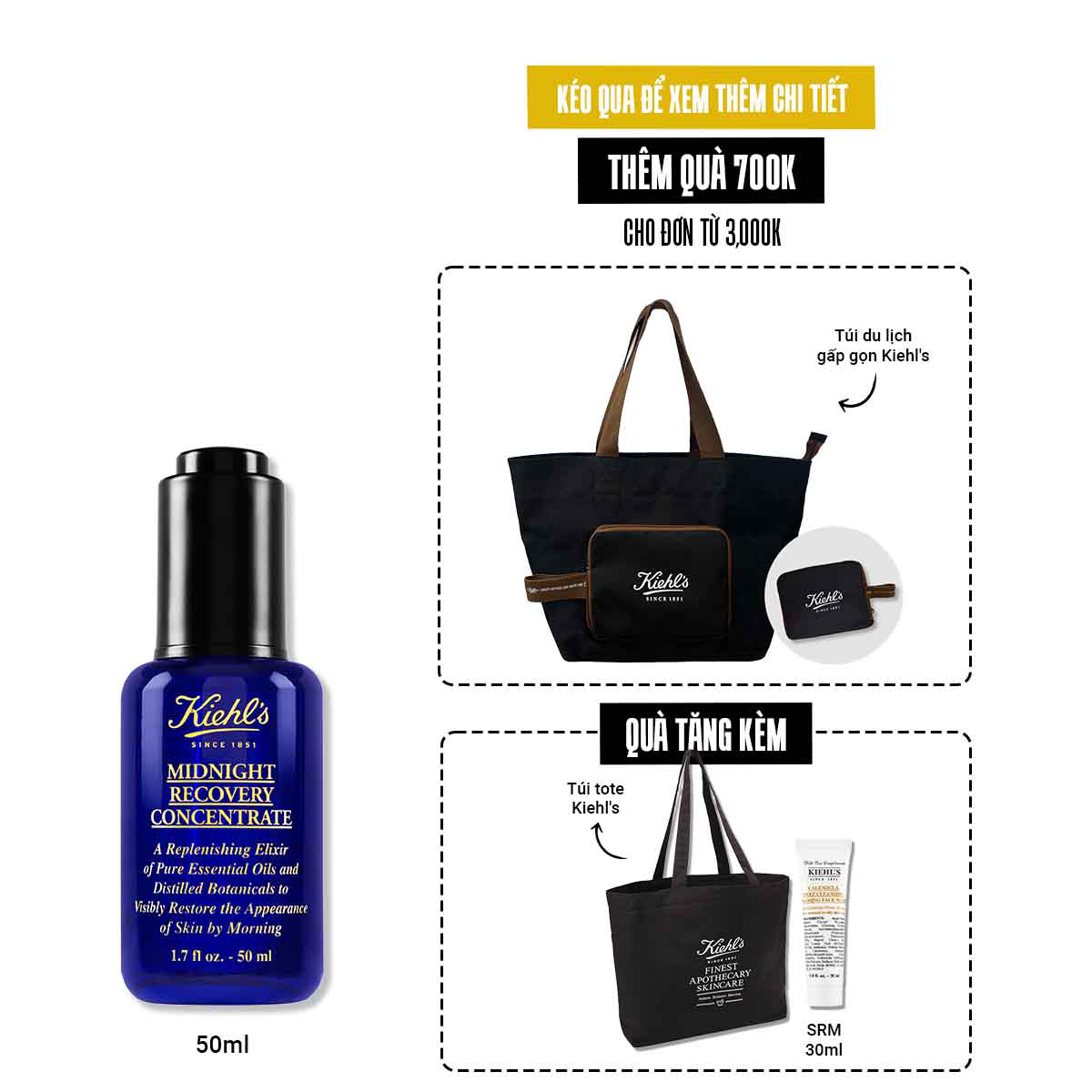 Serum Dưỡng Da Ban Đêm Kiehl's Midnight Recovery Concentrate