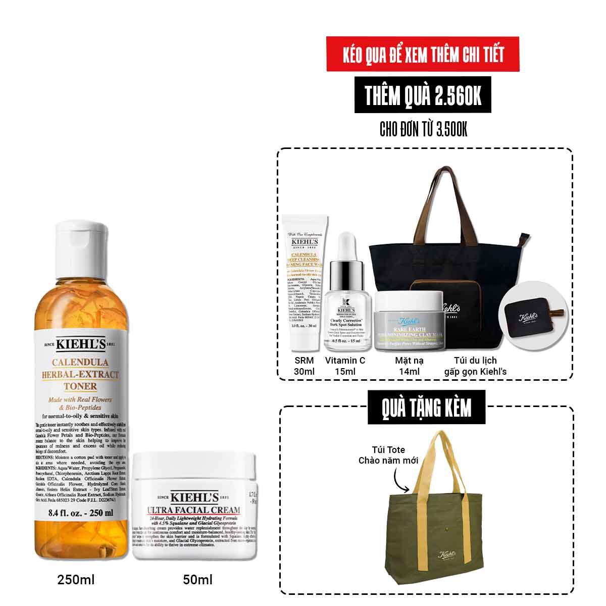 Bộ đoi nước can bằng hoa cuc 250ml va kem dưỡng ẩm Kiehl's Ultra Facial Cream 50ml