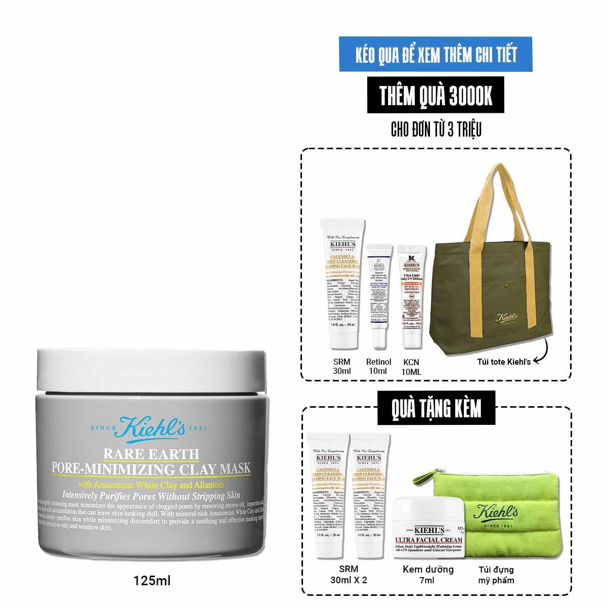 Mặt Nạ Đất Set Kiehl's Rare Earth Deep Pore Cleansing Masque 125ml