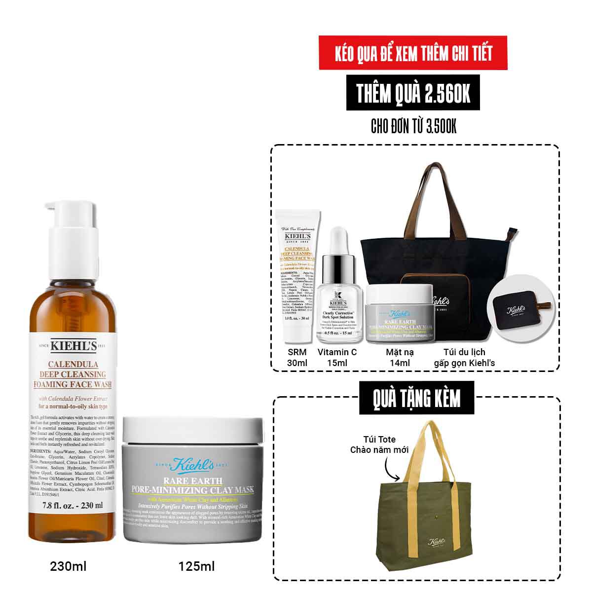 Bộ đoi sữa rửa mặt hoa cuc 230ml & mặt nạ đất set 125ml phien bản mới Kiehl's
