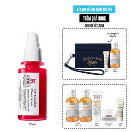A vibrant red bottle of Kiehl's Hydro-Plumping Serum with a white pump dispenser. The product is centered against a plain white background, highlighting its bold packaging and label.​