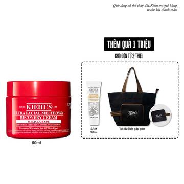Red jar of Kiehl’s Ultra Facial Meltdown Recovery Cream Whip, 50ml size, showing a whipped cream texture.