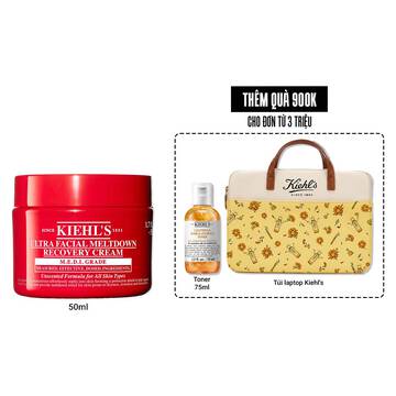 Red jar of Kiehl’s Ultra Facial Meltdown Recovery Cream Whip, 50ml size, showing a whipped cream texture.