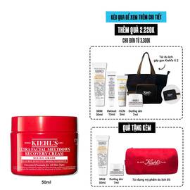 Red jar of Kiehl’s Ultra Facial Meltdown Recovery Cream Whip, 50ml size, showing a whipped cream texture.