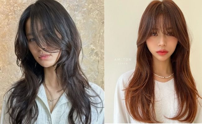 Tóc xoăn sóng nhẹ ngang vai cho mặt dài