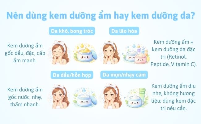 Nên dùng kem dưỡng ẩm hay kem dưỡng da?