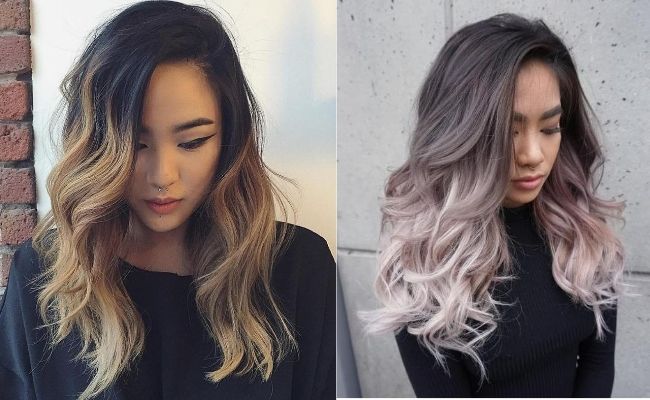 Tóc xoăn sóng lơi ngang vai kiểu ombre chuyển màu