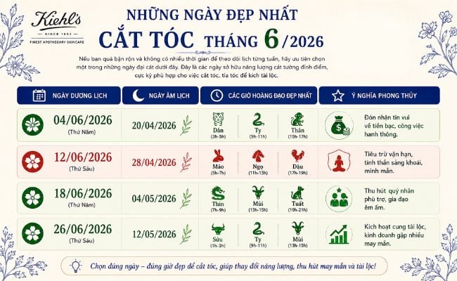 Những ngày đẹp nhất cắt tóc tháng 6/2026