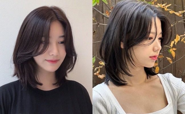 Tóc mái bay kết hợp tóc ngắn ngang vai đơn giản