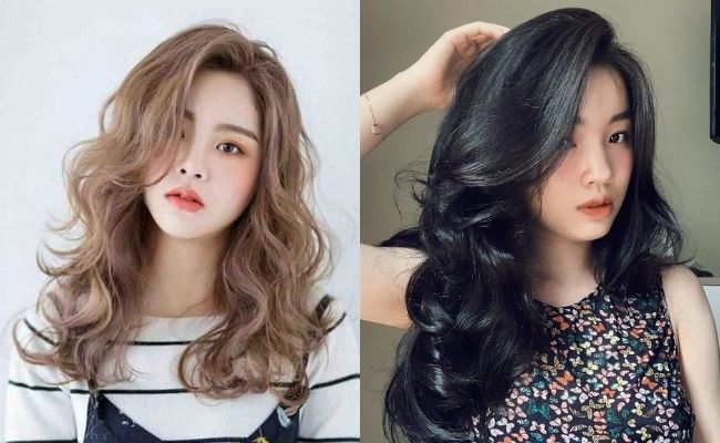 Tóc xoăn mái lệch cho mặt tròn