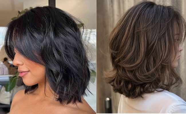 Tóc layer uốn sóng lơi ngang vai, tạo chiều sâu và độ bồng cho tóc