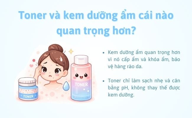 Toner và kem dưỡng ẩm cái nào quan trọng hơn?