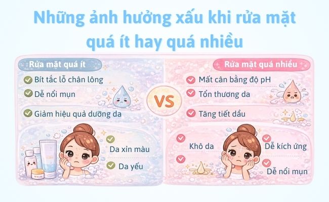 Những ảnh hưởng xấu khi rửa mặt quá ít hay quá nhiều