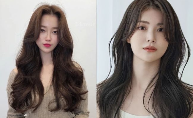 Kiểu tóc mái bay layer kết hợp tóc xoăn lơi cho mặt tròn