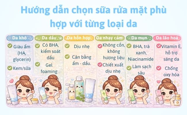 Hướng dẫn chọn sữa rửa mặt phù hợp với từng loại da