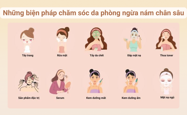 Các bước chăm sóc da đúng cách phòng ngừa nám chân sâu.