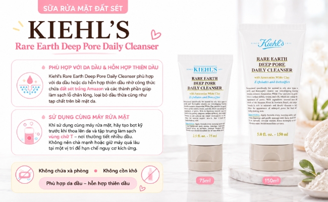 Sữa rửa mặt đất sét Kiehl's Rare Earth Deep Pore Daily Cleanser