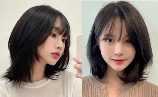 Tóc bob thẳng ngắn ngang vai với mái thưa