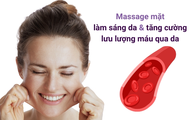 Massage mặt kích thích máu lưu thông qua da, giúp làn da tươi sáng, hồng hào và rạng rỡ hơn