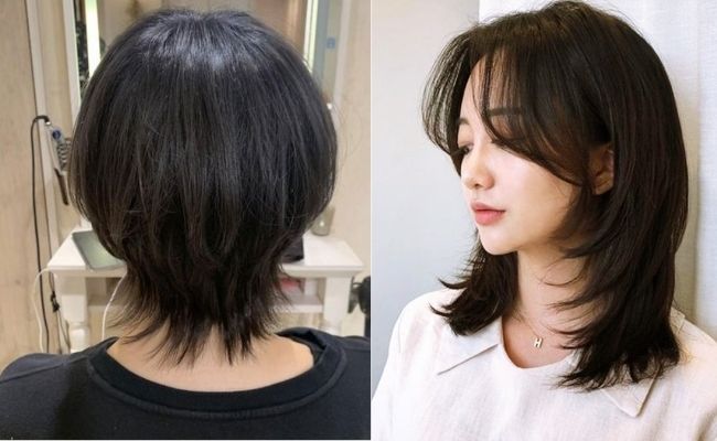 Tóc layer mullet nữ ngang vai