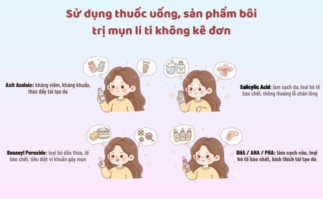 Sử dụng thuốc uống, sản phẩm bôi trị mụn li ti không kê đơn