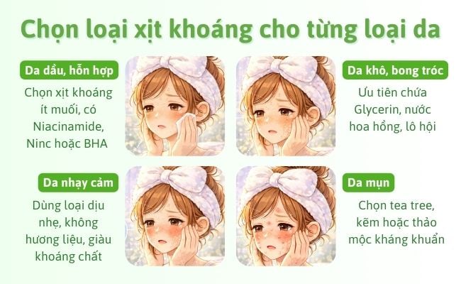 Chọn loại xịt khoáng phù hợp với từng loại da
