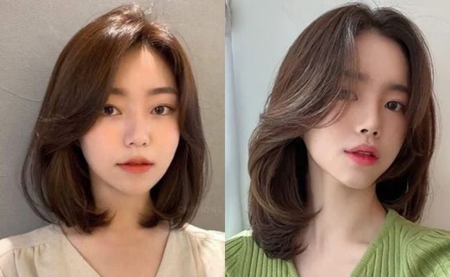 Tóc uốn cụp ngang vai nâu lạnh