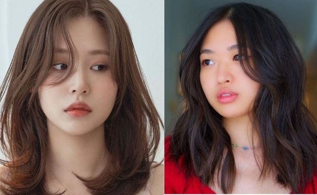 Tóc xoăn sóng lơi ngang vai cho mặt tròn, giúp tôn nét dễ thương