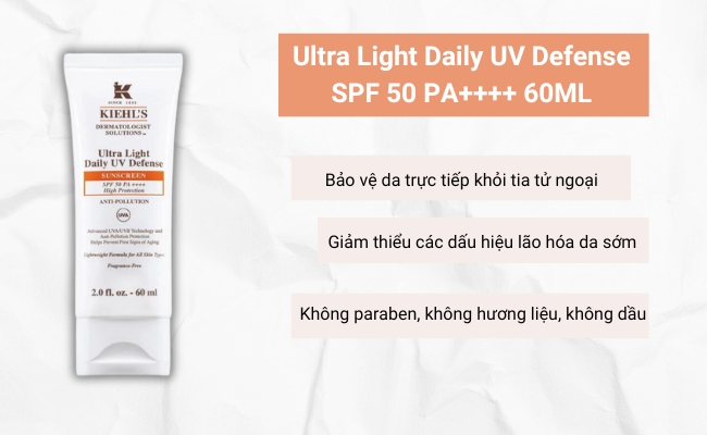 Kem chống nắng cho da dầu Kiehl's Ultra Light Daily UV Defense SPF 50 PA++++ 60ML