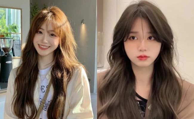 Tóc mái thưa kết hợp tóc uốn xoăn dài quyến rũ