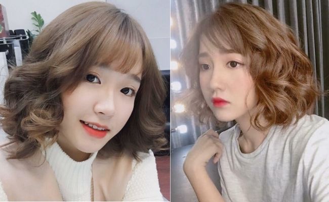 Tóc ngắn uốn lọn to cho nữ mặt dài