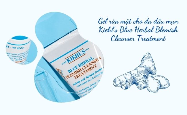  Gel rửa mặt Kiehl’s Blue Herbal Blemish Cleanser Treatment làm sạch da và giảm mụn