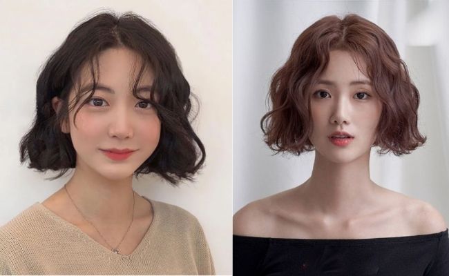 Tóc ngắn uốn gợn sóng nhẹ cho mặt dài