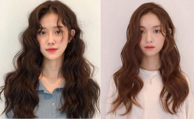 Tóc xoăn dài sóng nước cho mặt tròn