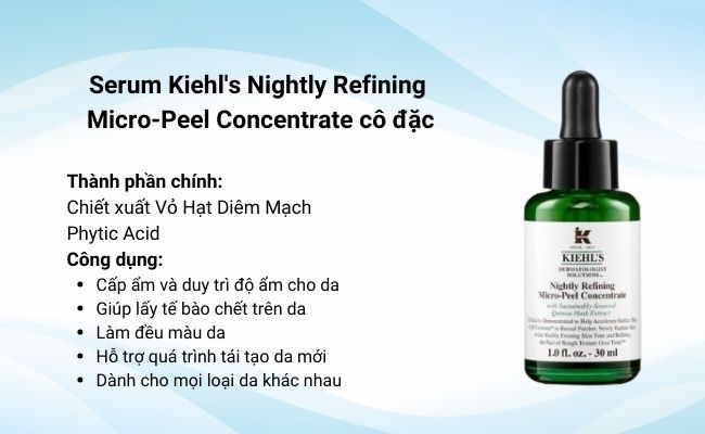 Serum dưỡng ẩm và tái tạo da ban đêm Kiehl's Nightly Refining Micro-Peel Concentrate cô đặc