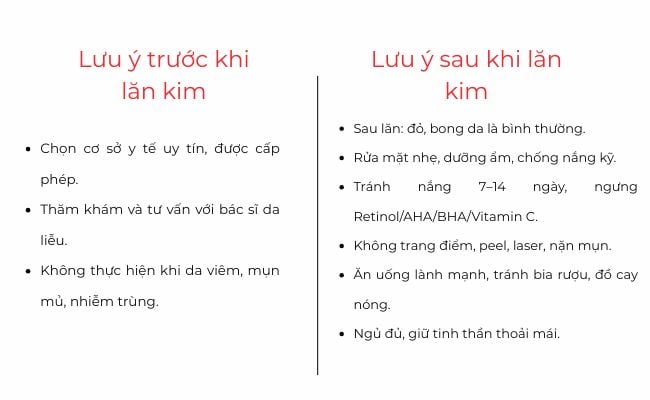 Một số lưu ý nên nhớ khi chăm sóc da lăn kim