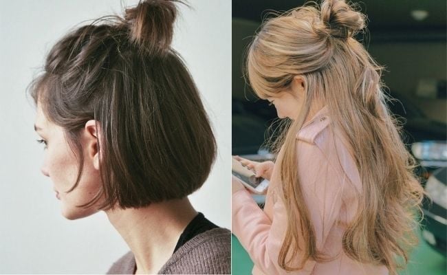 Tóc buộc nửa đầu dễ thương phù hợp với người tóc mỏng