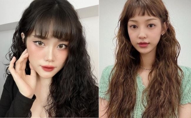 Tóc xoăn mái ngố cho nữ mặt tròn to
