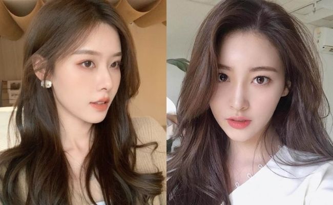 Tóc mái dài rẽ ngôi giữa nâu lạnh