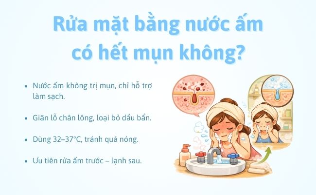 Rửa mặt bằng nước ấm có hết mụn không?
