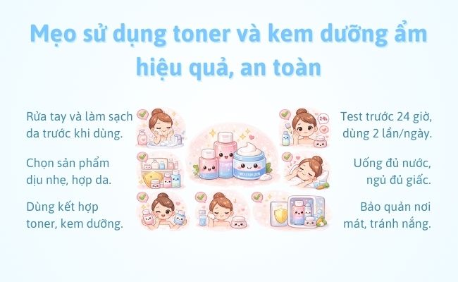 Mẹo sử dụng toner và kem dưỡng ẩm hiệu quả, an toàn