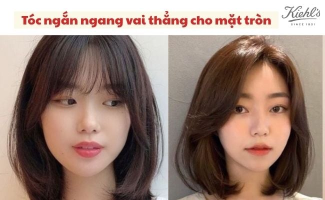 Tóc ngắn ngang vai thẳng cho mặt tròn