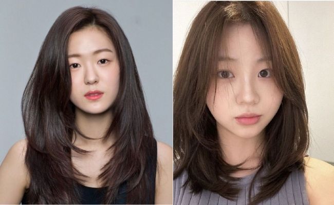 Kiểu tóc dài duỗi phồng rẽ ngôi lệch