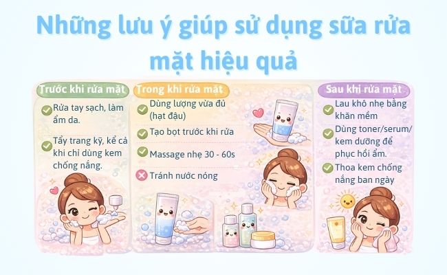 Những lưu ý giúp sử dụng sữa rửa mặt hiệu quả