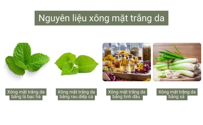 Nguyên liệu xông mặt trắng da gồm lá bạc hà, rau diếp cá, tinh dầu và sả