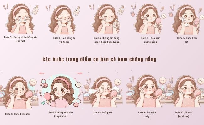 Các bước trang điểm cơ bản có kem chống nắng