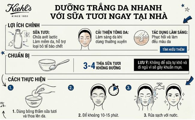 Dưỡng trắng da nhanh với sữa tươi