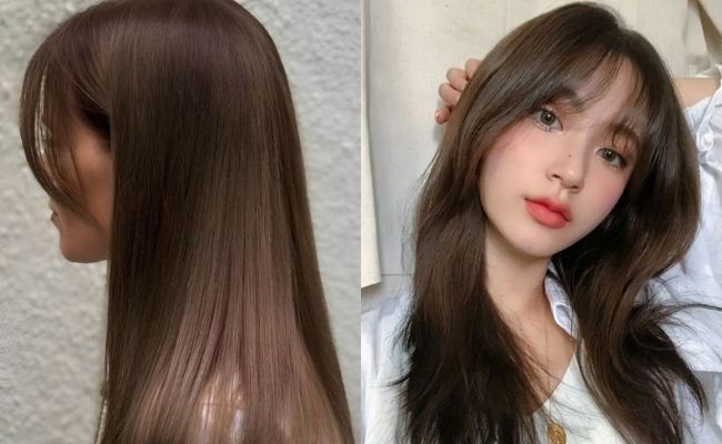 Kiểu tóc thẳng nhuộm nâu lạnh